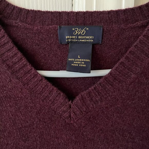 Brooks Brothers Scottish Lambswool Sweater V Neck Bergandy Size L - Picture 3 of 4